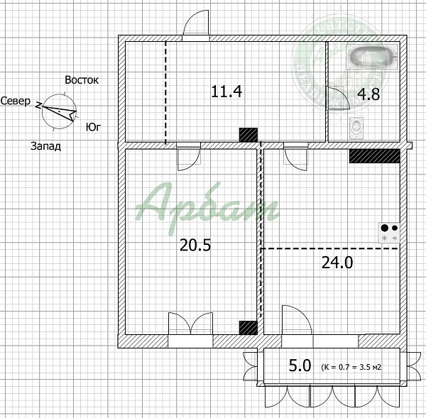 2-к квартира, 64 кв.м. (№14871)