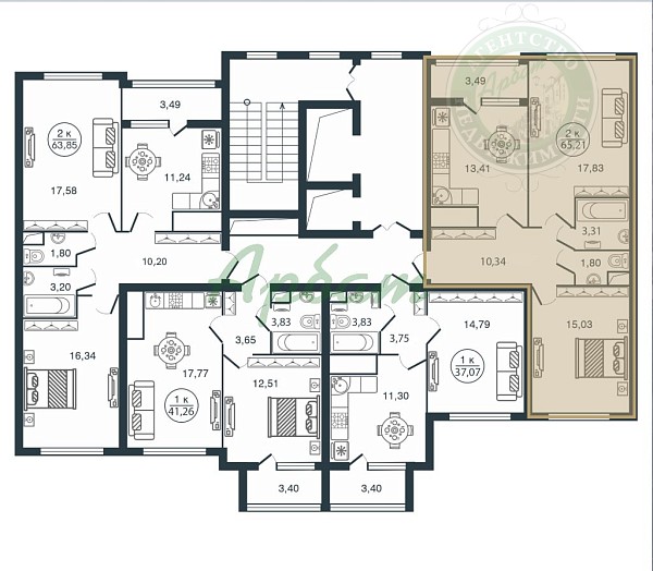 2-к квартира в новостройке, 65 кв.м. (№13077)