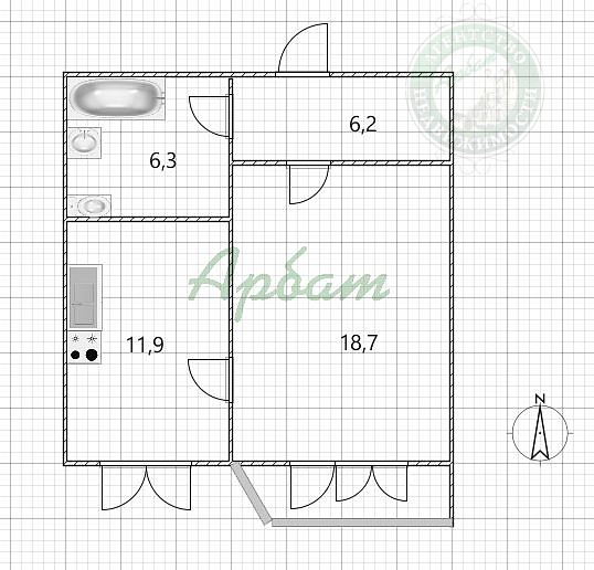 1-к квартира, 48 кв.м. (№14090) 1-к квартира, 48 кв.м. (№14090)