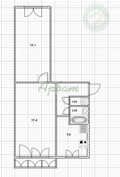 2-к квартира, 43 кв.м. (№14071)