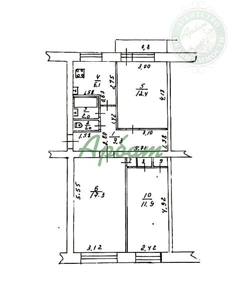 3-к квартира, 62 кв.м. (№12464)