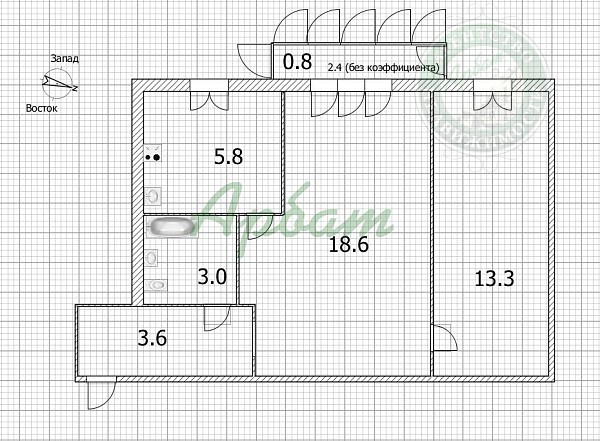 2-к квартира, 45 кв.м. (№14086)