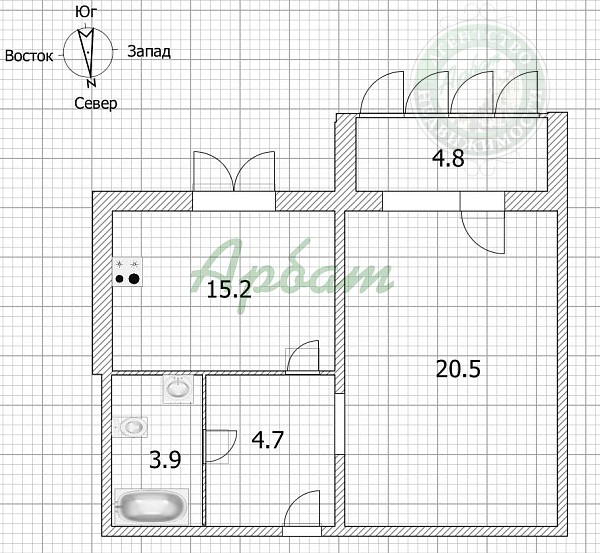 1-к квартира, 49 кв.м. (№15013)