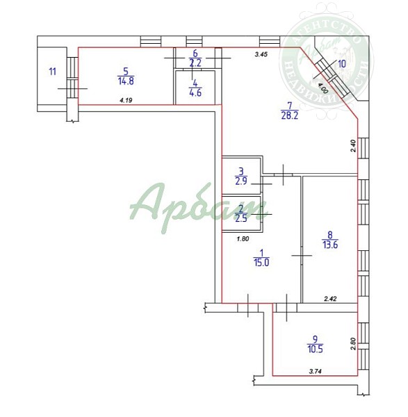 3-к квартира, 95 кв.м. (№14949)