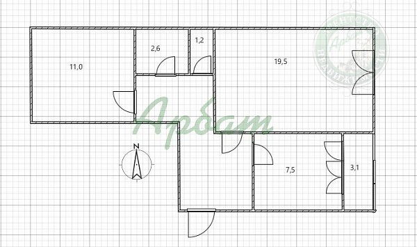 2-к квартира, 56 кв.м. (№14730)