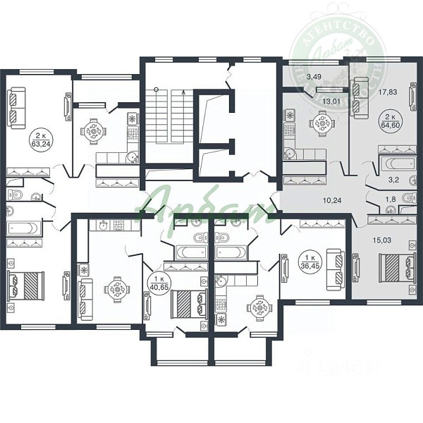 2-к квартира в новостройке, 65 кв.м. (№13797)